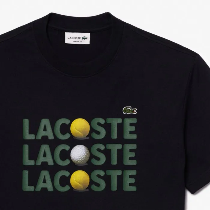 TShirts Men Lacoste Men039s Heavy Cotton Tennis Ball Print TShirt Abysm Blue Hde