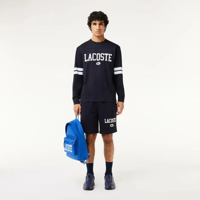 TShirts Men Lacoste Men039s Long Sleeve Brand Print TShirt Navy Blue White G45