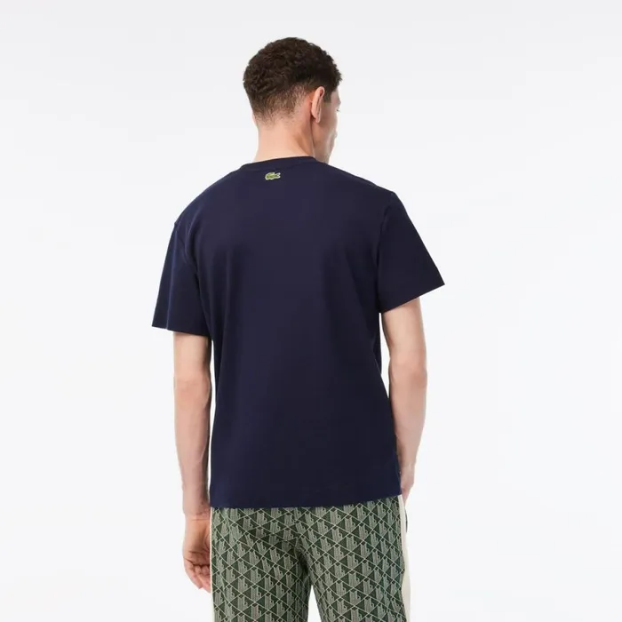 TShirts Men Lacoste Men039s Relaxed Fit Branded Cotton TShirt Navy Blue White Hhw