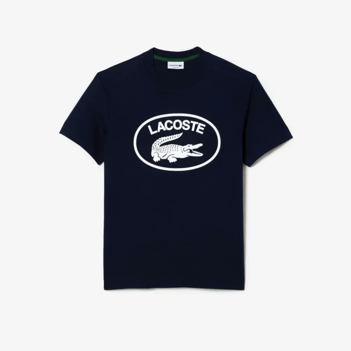 TShirts Men Lacoste Men039s Relaxed Fit Branded Cotton TShirt Navy Blue White Hhw