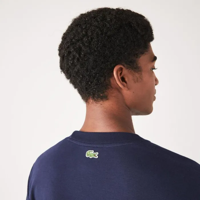 TShirts Men Lacoste Men039s Relaxed Fit Branded Cotton TShirt Navy Blue White Hhw