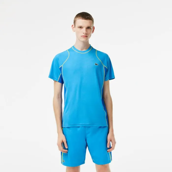 TShirts Men Lacoste Mens AbrasionResistant Tennis TShirt Blue Yellow Cdd