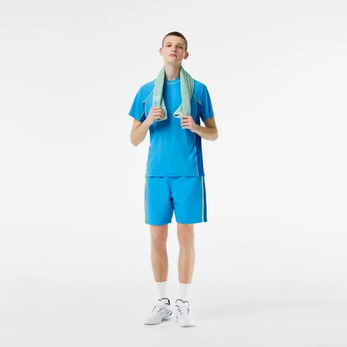 TShirts Men Lacoste Mens AbrasionResistant Tennis TShirt Blue Yellow Cdd