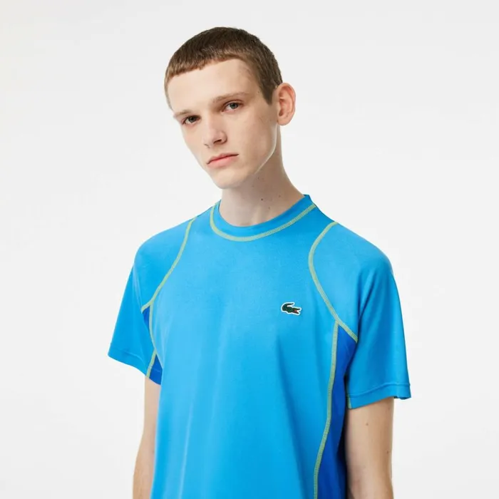 TShirts Men Lacoste Mens AbrasionResistant Tennis TShirt Blue Yellow Cdd