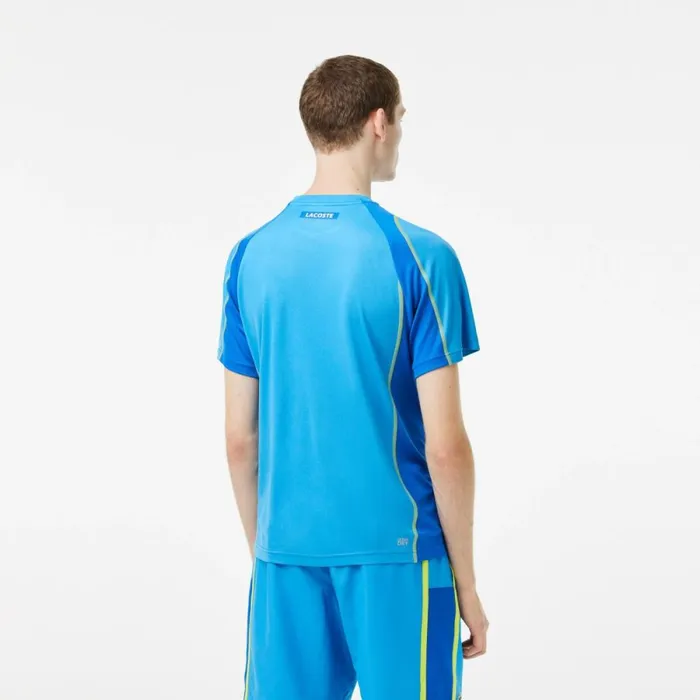 TShirts Men Lacoste Mens AbrasionResistant Tennis TShirt Blue Yellow Cdd