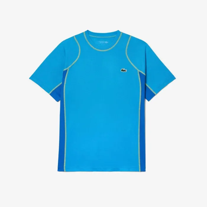 TShirts Men Lacoste Mens AbrasionResistant Tennis TShirt Blue Yellow Cdd