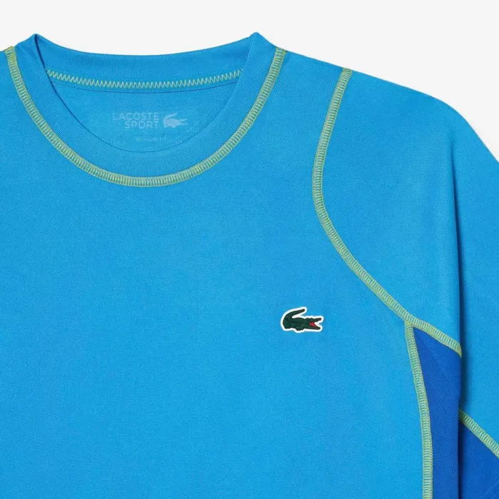 TShirts Men Lacoste Mens AbrasionResistant Tennis TShirt Blue Yellow Cdd
