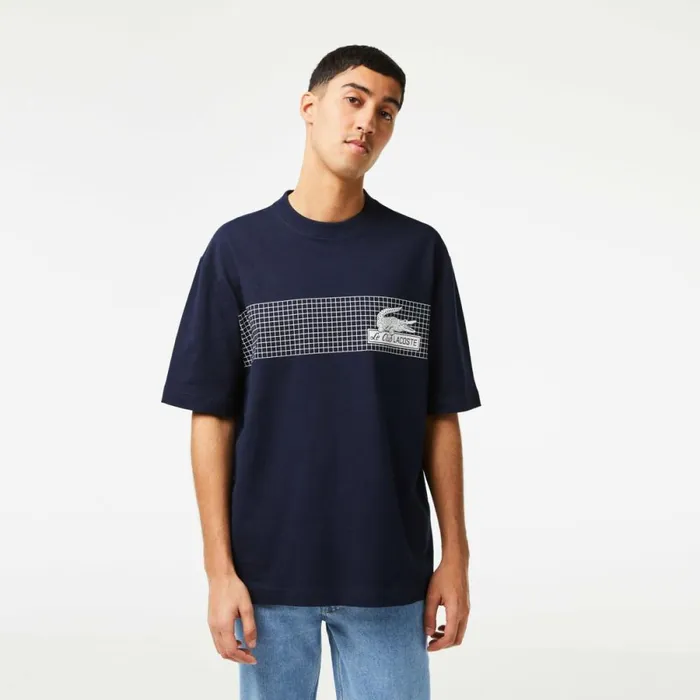 TShirts Men Lacoste Mens Oversize Fit Tennis Print TShirt Navy Blue 166