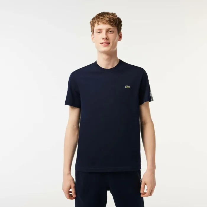 TShirts Men Lacoste Mens Regular Fit Logo Stripe TShirt Navy Blue 166