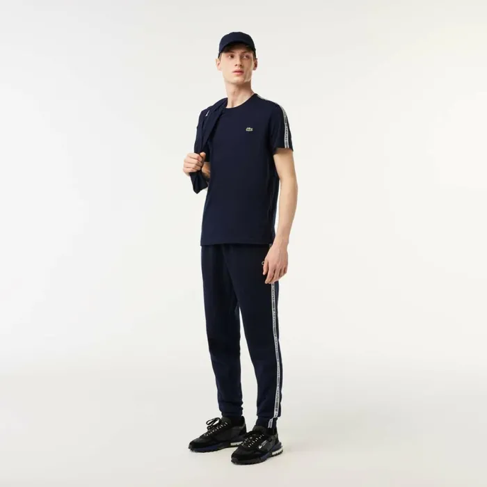 TShirts Men Lacoste Mens Regular Fit Logo Stripe TShirt Navy Blue 166