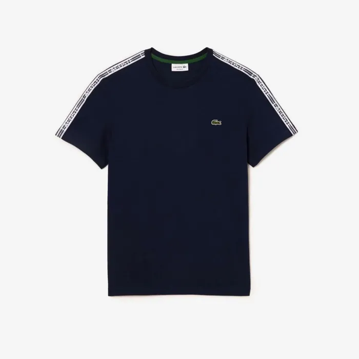 TShirts Men Lacoste Mens Regular Fit Logo Stripe TShirt Navy Blue 166