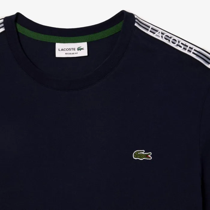 TShirts Men Lacoste Mens Regular Fit Logo Stripe TShirt Navy Blue 166