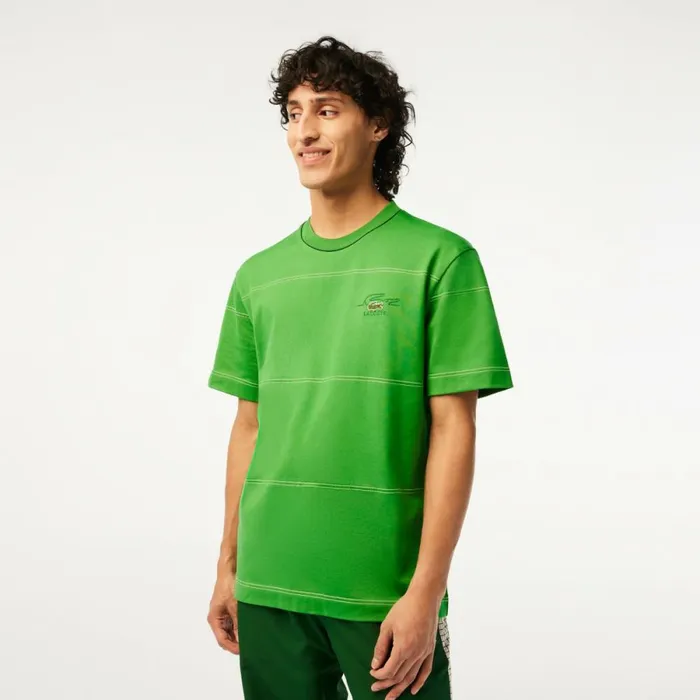 TShirts Men Lacoste Mens Striped Organic Cotton Jersey TShirt Tarragon Green L94 TShirts Men Lacoste Mens Striped Organic Cotton Jersey TShirt Tarragon Green L94
