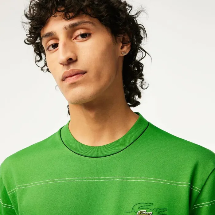 TShirts Men Lacoste Mens Striped Organic Cotton Jersey TShirt Tarragon Green L94