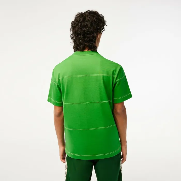 TShirts Men Lacoste Mens Striped Organic Cotton Jersey TShirt Tarragon Green L94