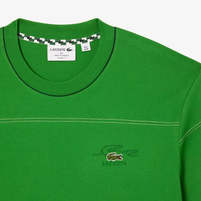 TShirts Men Lacoste Mens Striped Organic Cotton Jersey TShirt Tarragon Green L94