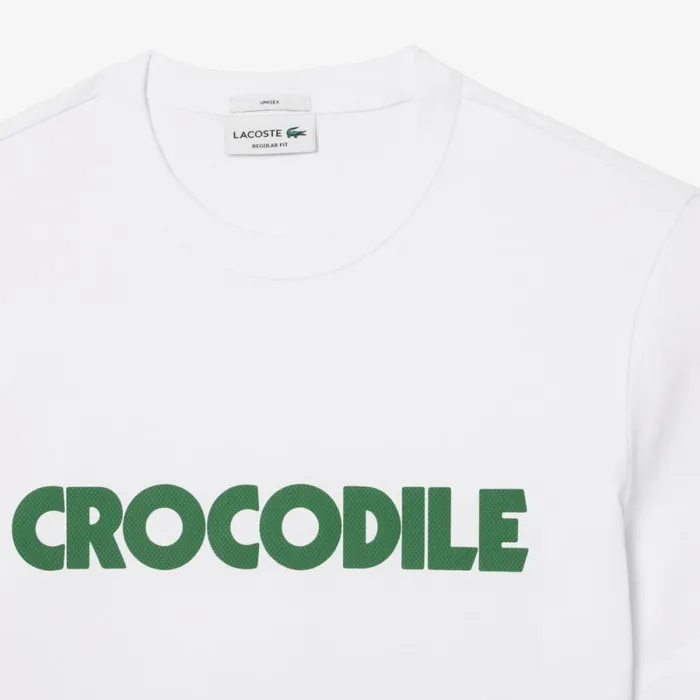 TShirts Men Lacoste Unisex Piqu Effect Slogan Cotton Jersey TShirt White 001