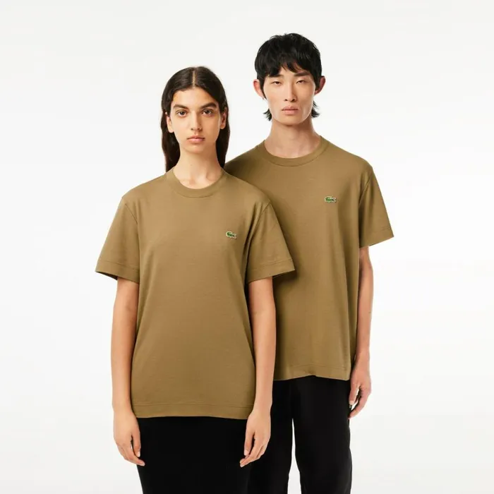 TShirts MenWomen Lacoste Unisex Crew Neck Organic Cotton TShirt Brown Six