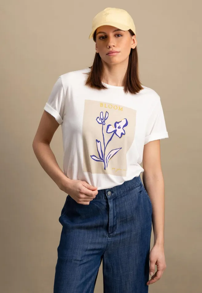 Tshirts Women FYNCHHATTON Tshirt Made Of Modal Cotton Mix And Floral Print White