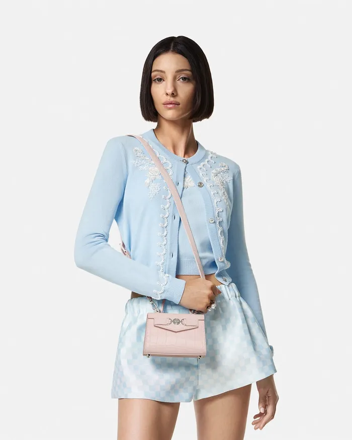 Top Handle Women Versace CrocEffect Medusa 03995 Mini Bag Light Pink