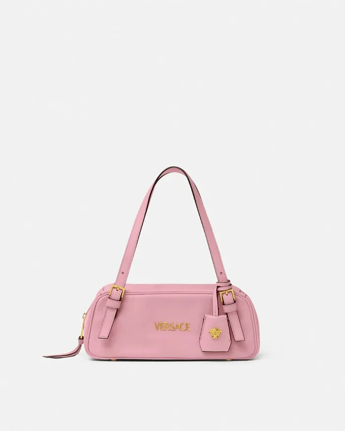 Top Handle Women Versace Tag Bowling Shoulder Bag Pink