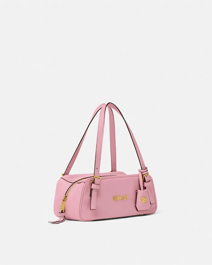 Top Handle Women Versace Tag Bowling Shoulder Bag Pink