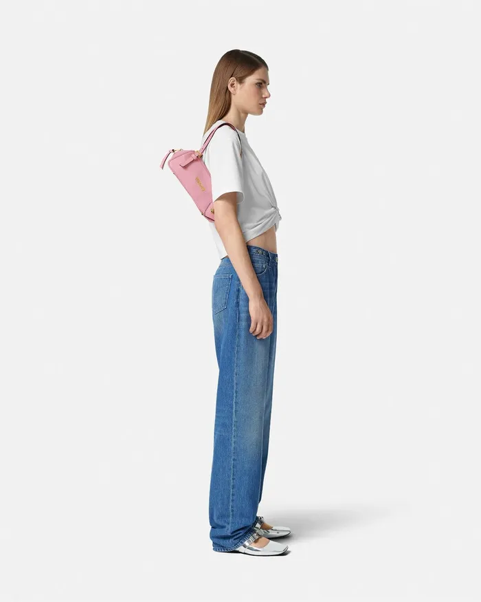 Top Handle Women Versace Tag Bowling Shoulder Bag Pink