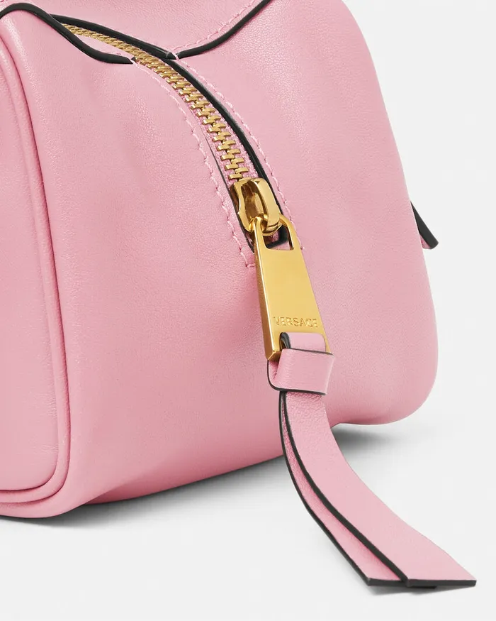 Top Handle Women Versace Tag Bowling Shoulder Bag Pink