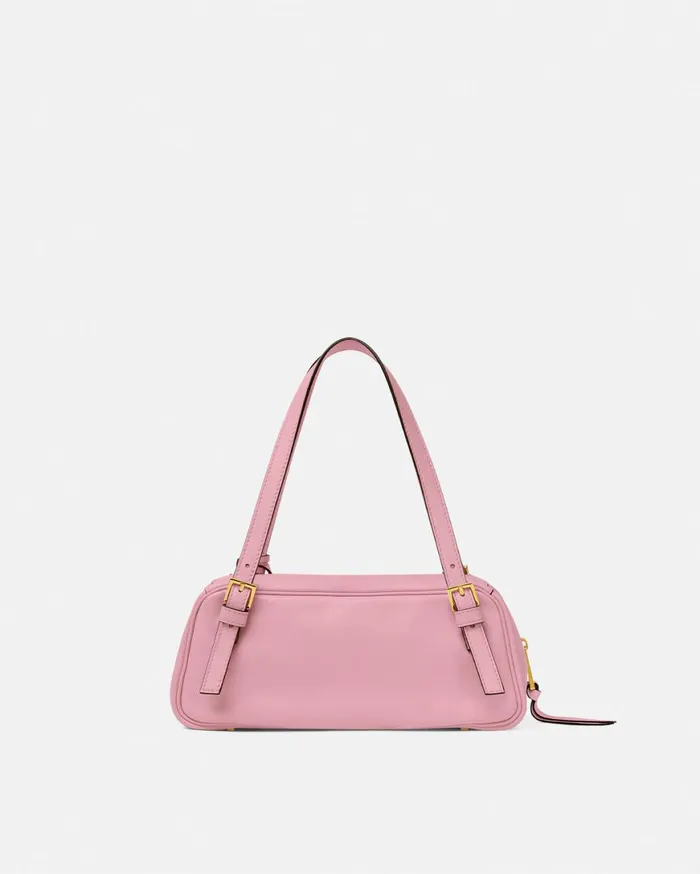 Top Handle Women Versace Tag Bowling Shoulder Bag Pink