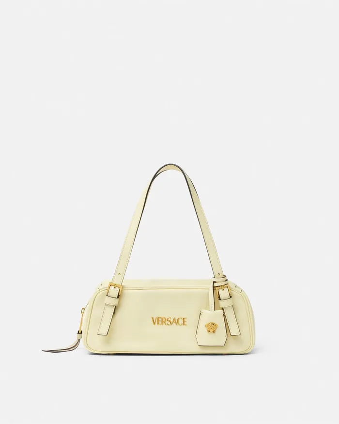 Top Handle Women Versace Tag Bowling Shoulder Bag Yellow