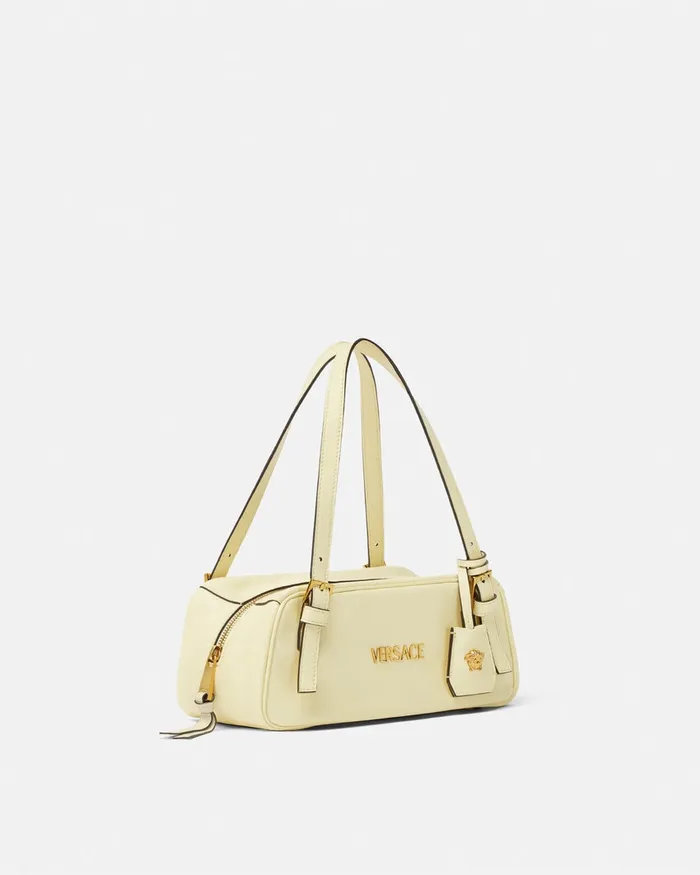 Top Handle Women Versace Tag Bowling Shoulder Bag Yellow