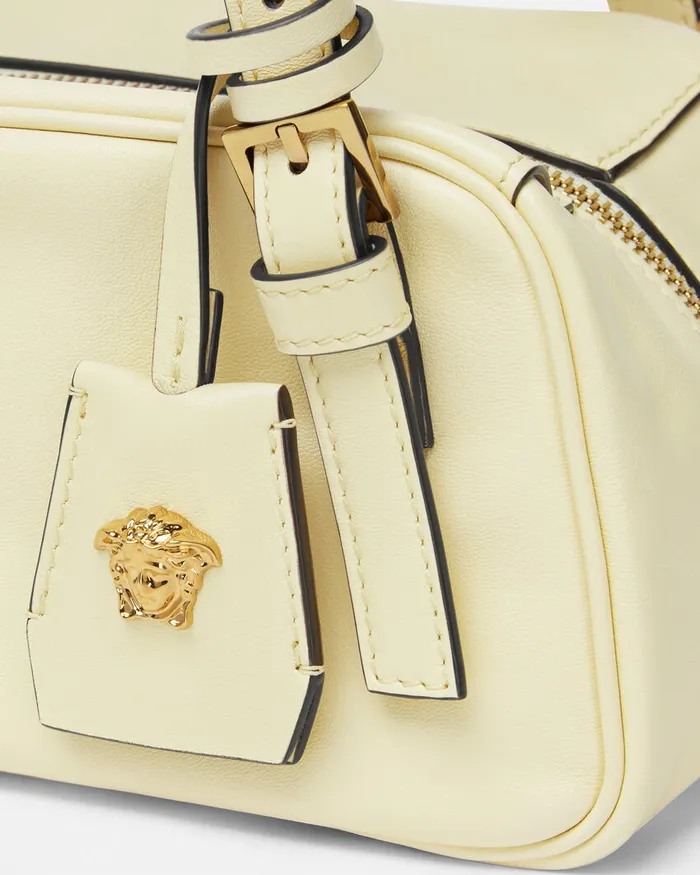 Top Handle Women Versace Tag Bowling Shoulder Bag Yellow