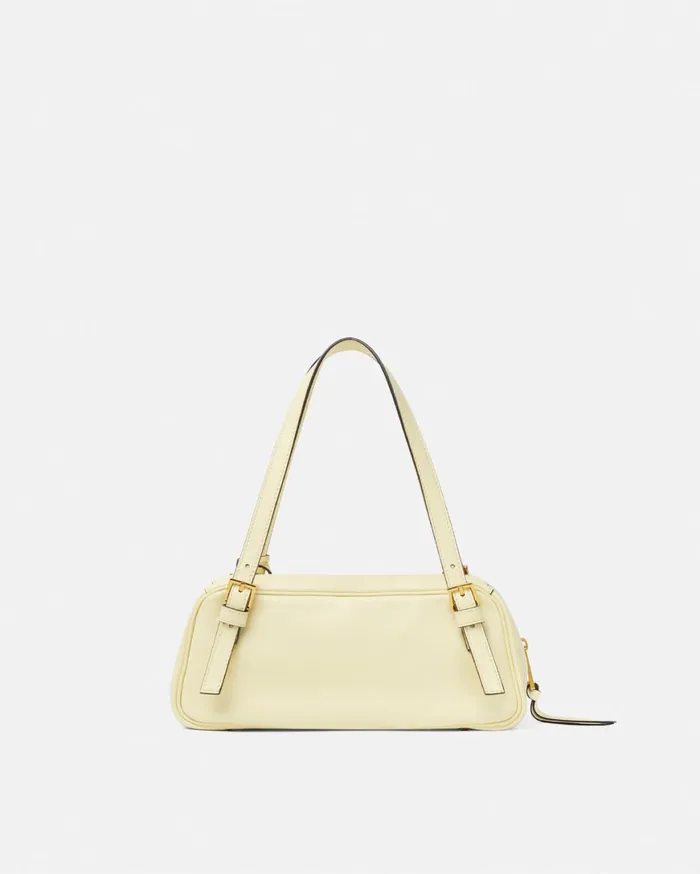 Top Handle Women Versace Tag Bowling Shoulder Bag Yellow