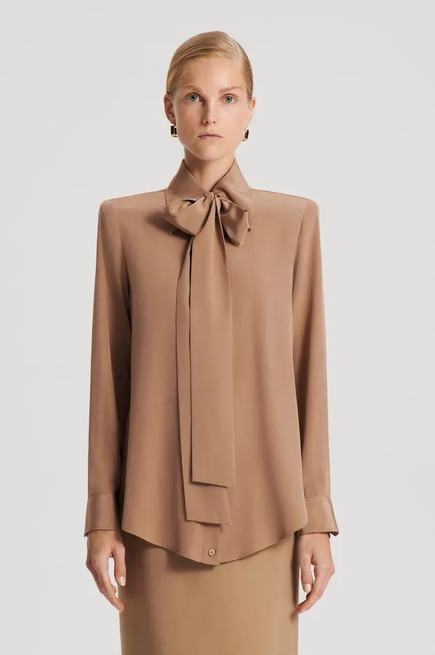 Tops SILK SHOULDER PAD SHIRT CAMEL 8211 Scanlan Theodore Women Tops SILK SHOULDER PAD SHIRT CAMEL 8211 Scanlan Theodore Women