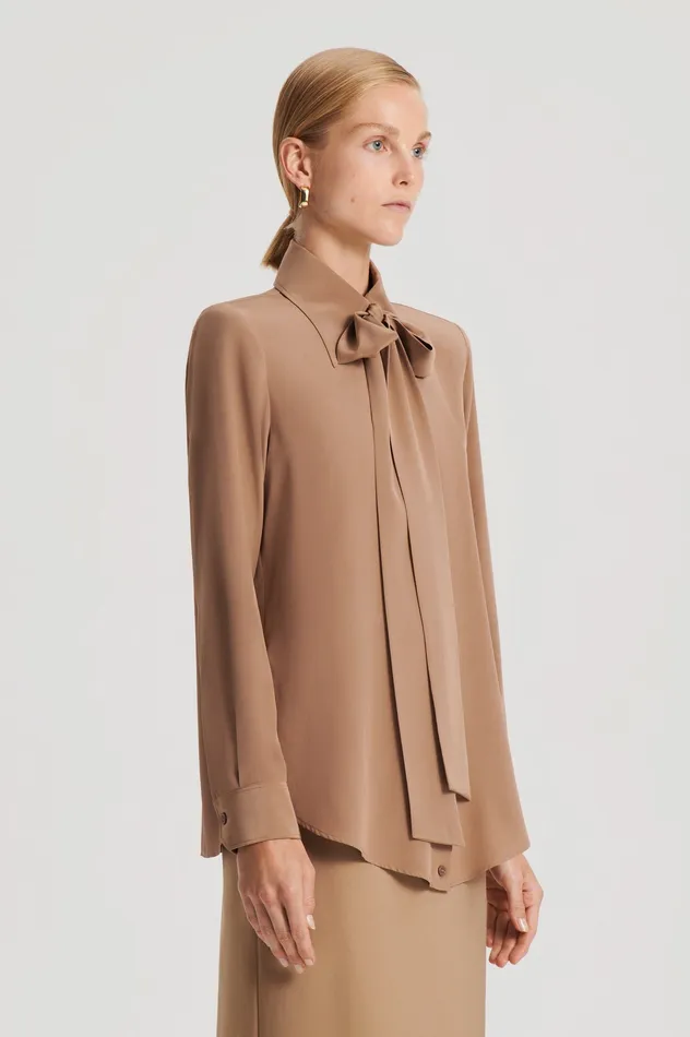 Tops SILK SHOULDER PAD SHIRT CAMEL 8211 Scanlan Theodore Women Tops SILK SHOULDER PAD SHIRT CAMEL 8211 Scanlan Theodore Women