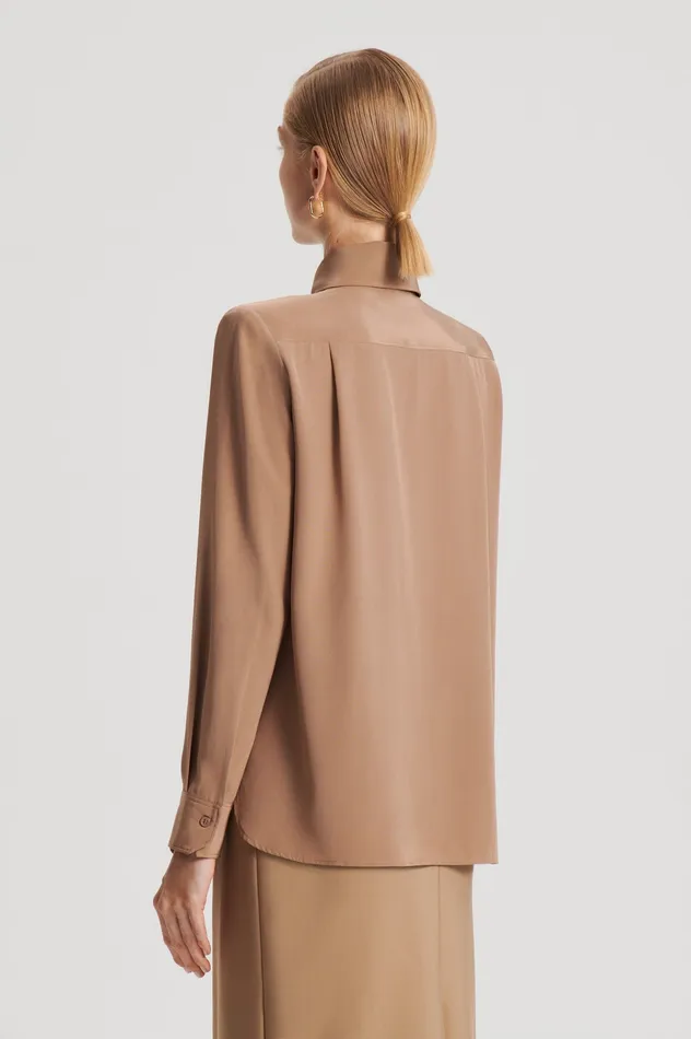 Tops SILK SHOULDER PAD SHIRT CAMEL 8211 Scanlan Theodore Women Tops SILK SHOULDER PAD SHIRT CAMEL 8211 Scanlan Theodore Women