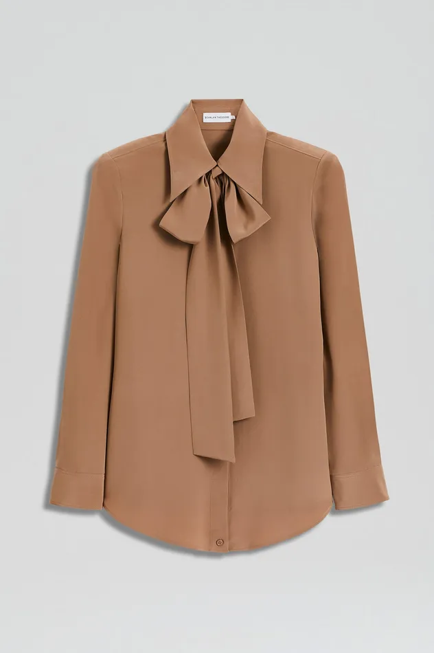 Tops SILK SHOULDER PAD SHIRT CAMEL 8211 Scanlan Theodore Women Tops SILK SHOULDER PAD SHIRT CAMEL 8211 Scanlan Theodore Women