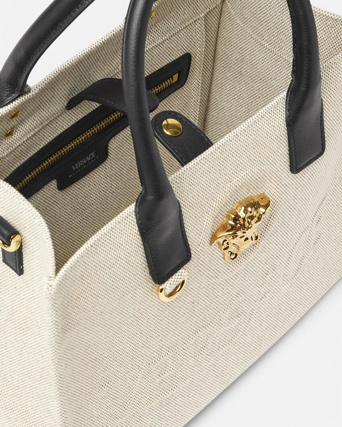 Totes Women Versace La Medusa Canvas Small Tote Bag Beige