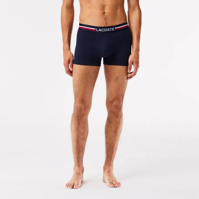 Underwear and Socks Men Lacoste Men039s 3Pack Multicolor Waist Trunks Navy Blue Grey Chine Red W34