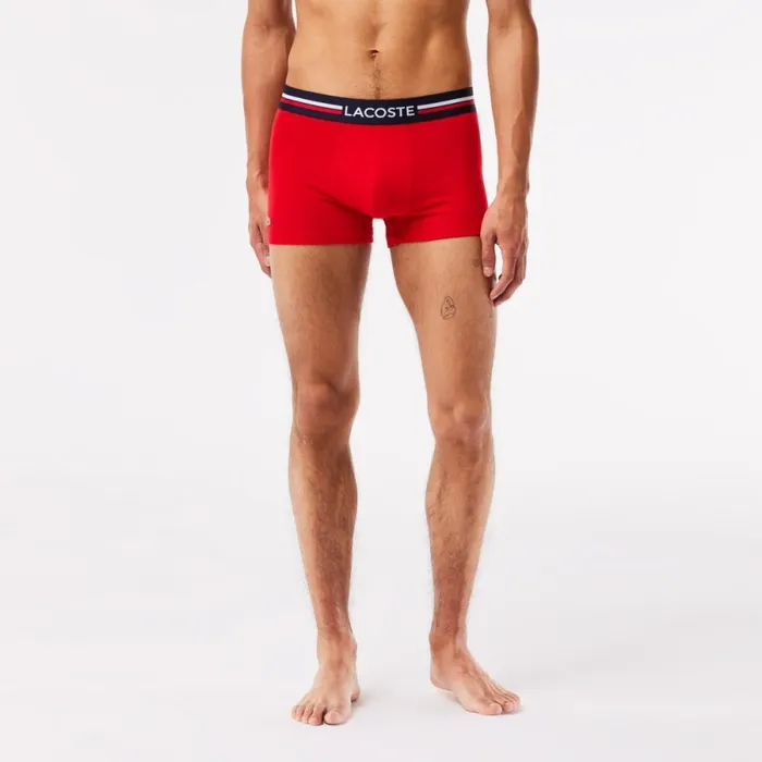 Underwear and Socks Men Lacoste Men039s 3Pack Multicolor Waist Trunks Navy Blue Grey Chine Red W34