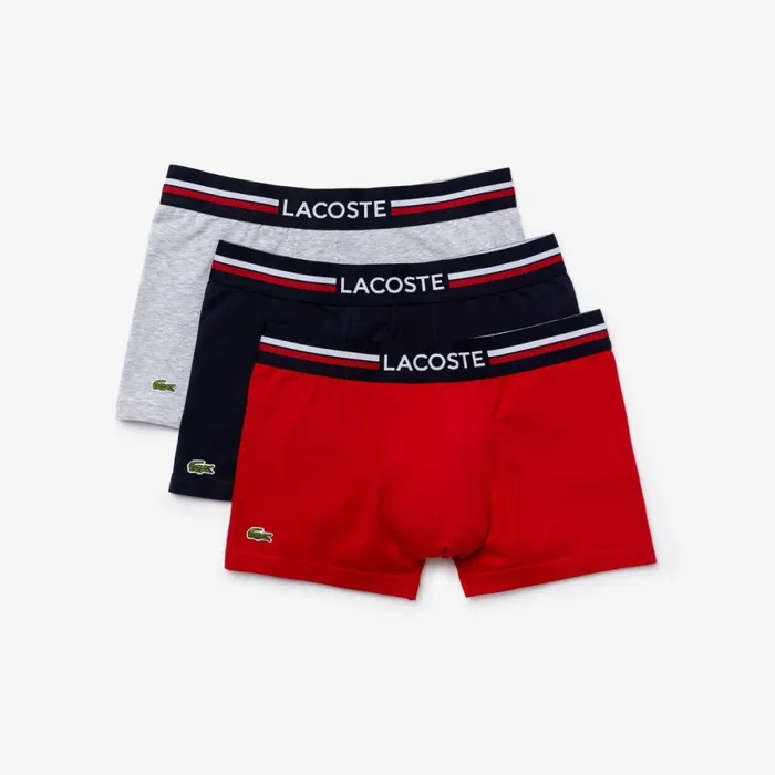 Underwear and Socks Men Lacoste Men039s 3Pack Multicolor Waist Trunks Navy Blue Grey Chine Red W34