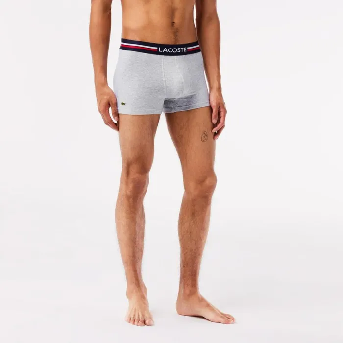 Underwear and Socks Men Lacoste Men039s 3Pack Multicolor Waist Trunks Navy Blue Grey Chine Red W34