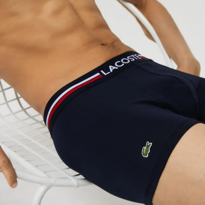 Underwear and Socks Men Lacoste Men039s 3Pack Multicolor Waist Trunks Navy Blue Grey Chine Red W34