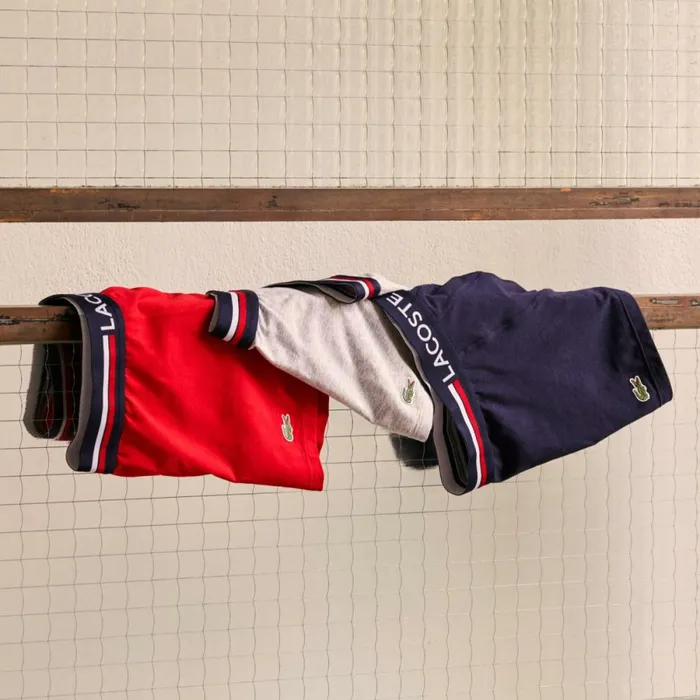 Underwear and Socks Men Lacoste Men039s 3Pack Multicolor Waist Trunks Navy Blue Grey Chine Red W34