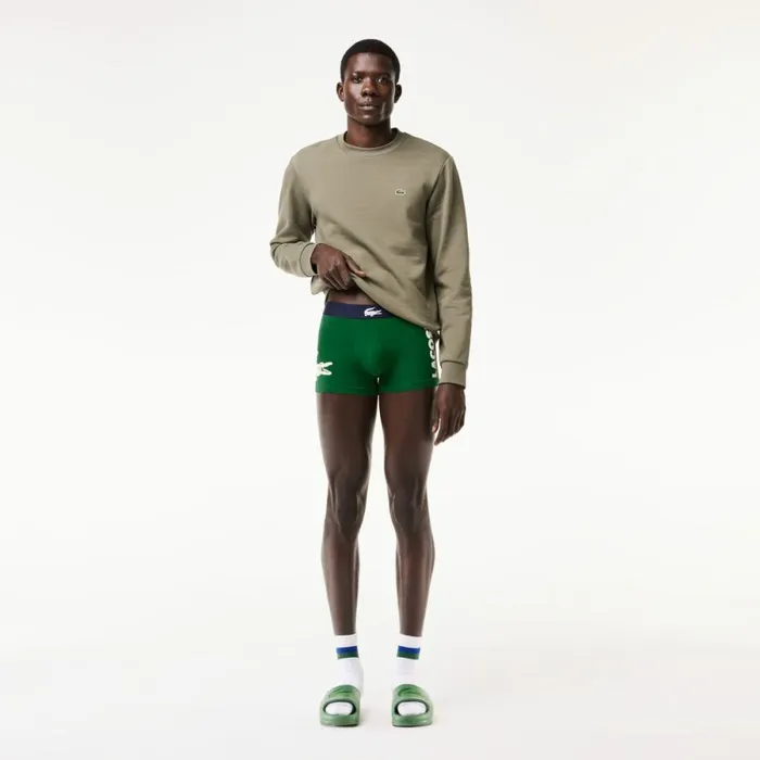 Underwear and Socks Men Lacoste Men039s Cotton Jersey Boxer Brief 3Pack Green Navy Blue White P52