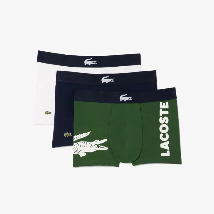 Underwear and Socks Men Lacoste Men039s Cotton Jersey Boxer Brief 3Pack Green Navy Blue White P52