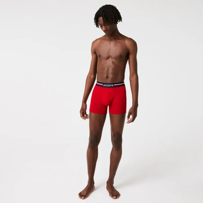 Underwear and Socks Men Lacoste Mens Long Cotton Boxer Brief 3Pack Navy Blue Grey Chine Red W34