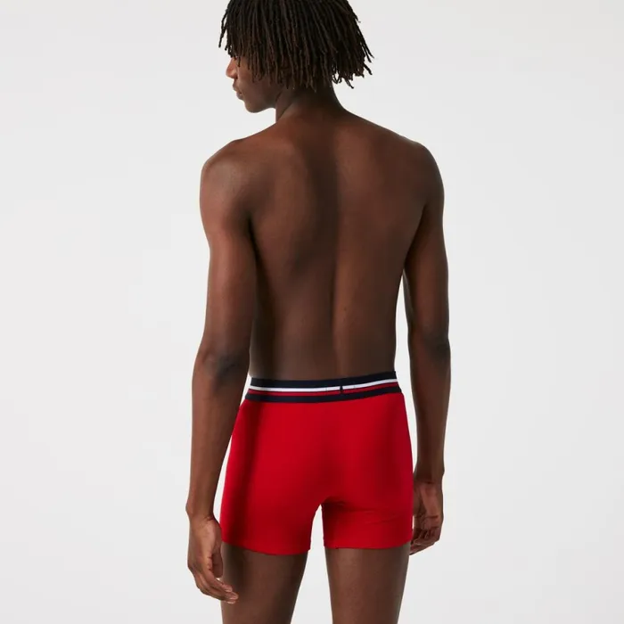 Underwear and Socks Men Lacoste Mens Long Cotton Boxer Brief 3Pack Navy Blue Grey Chine Red W34