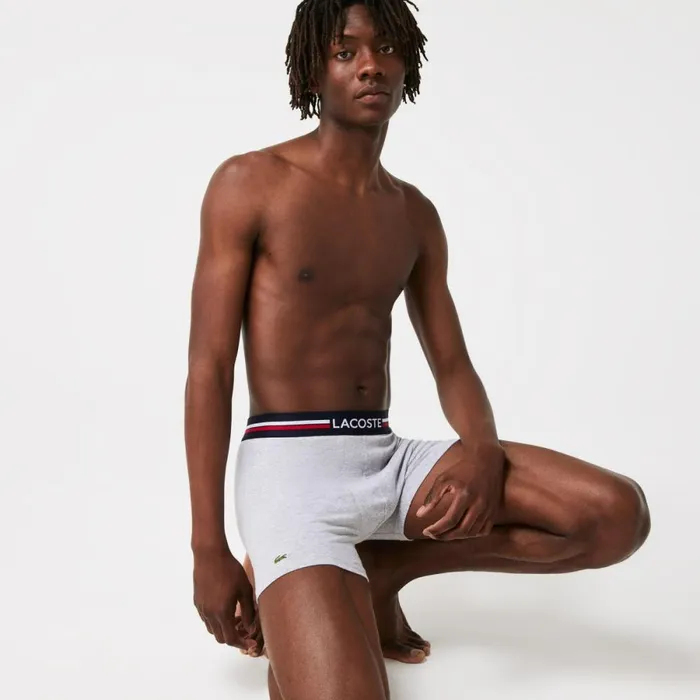 Underwear and Socks Men Lacoste Mens Long Cotton Boxer Brief 3Pack Navy Blue Grey Chine Red W34