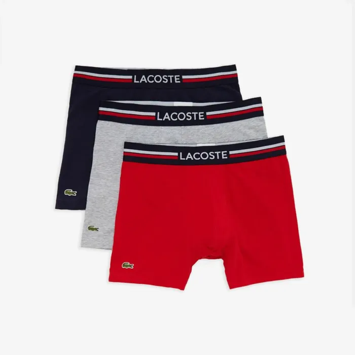Underwear and Socks Men Lacoste Mens Long Cotton Boxer Brief 3Pack Navy Blue Grey Chine Red W34